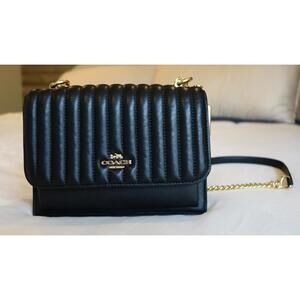 Coach Quilted Black Leather Crossbody Bag with Gold Chain Strap